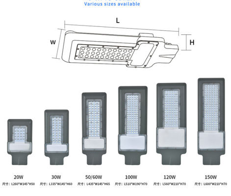 Luzes de rua conduzidas exteriores de AC85V IP65 50W 100W 80lm/W